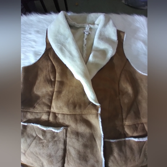 Westport 1962 long faux suede faux fur vest brown pockets XL - Picture 3 of 12